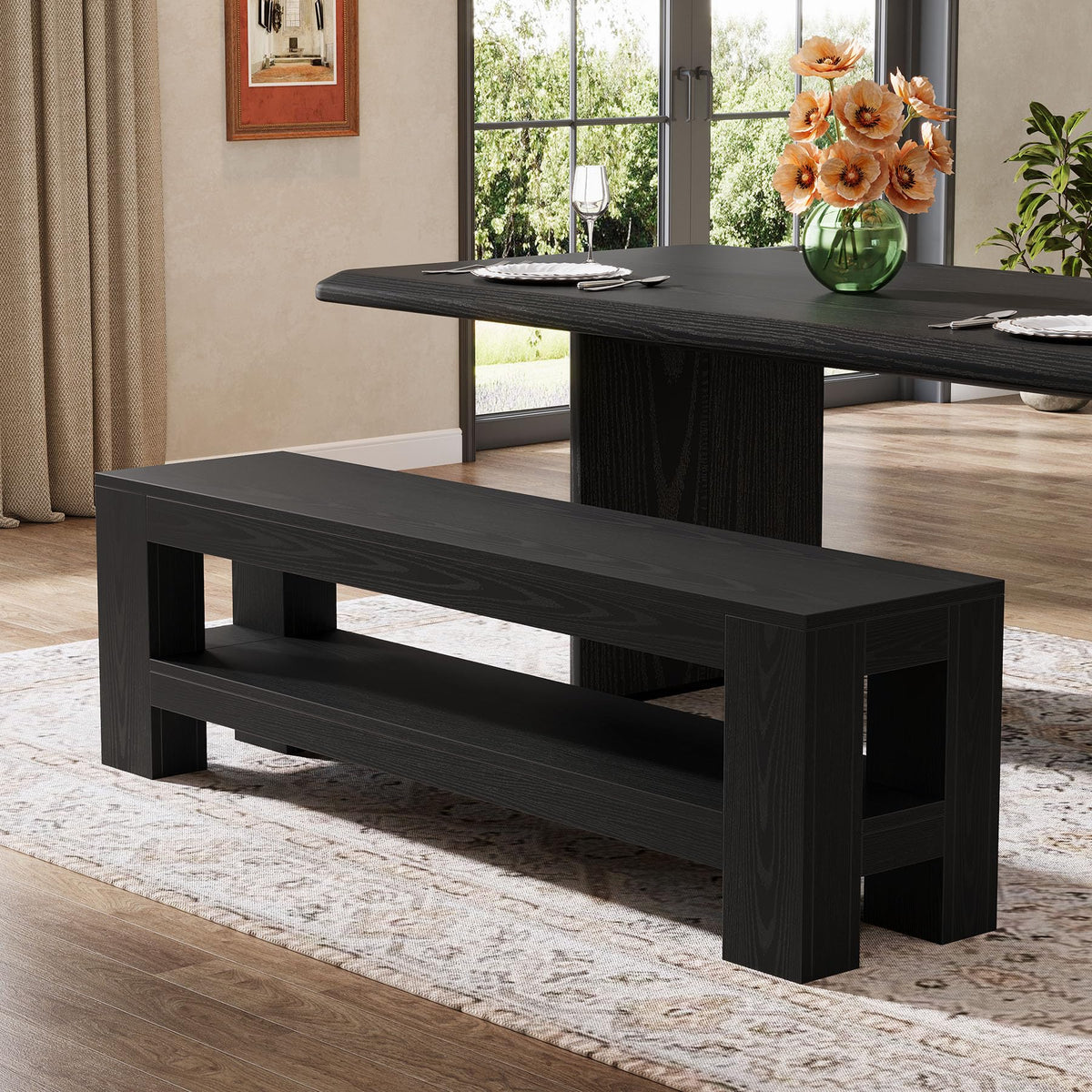 Dining Bench with Storage Shelf
