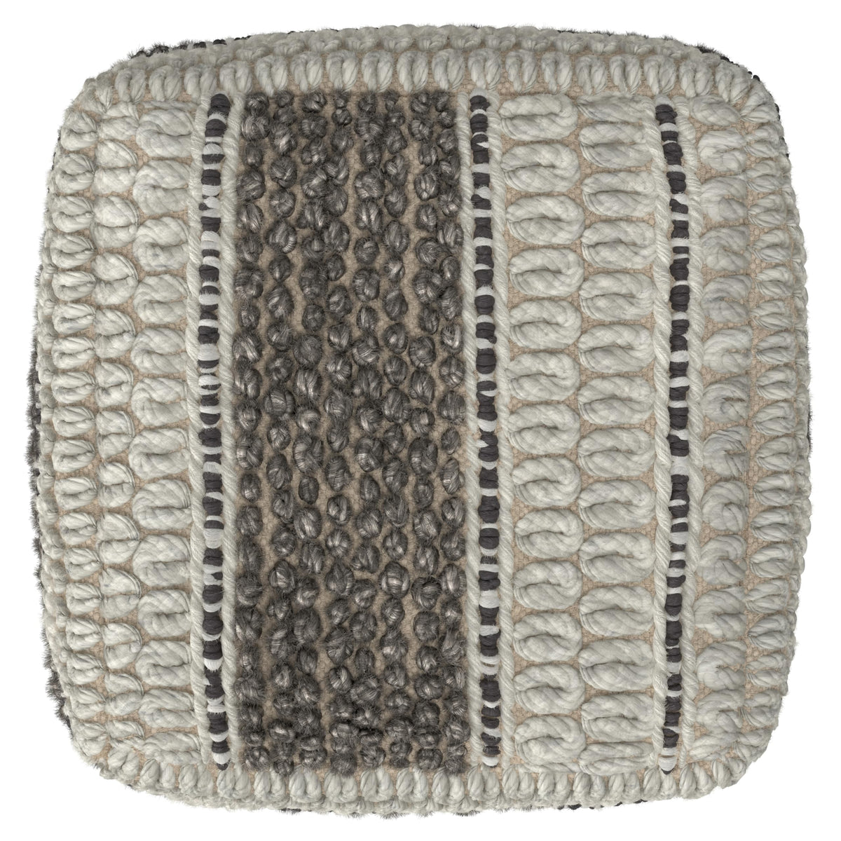 SIMPLIHOME Grady 18" Wide Square Pouf in Brown/Natural Wool and Cotton