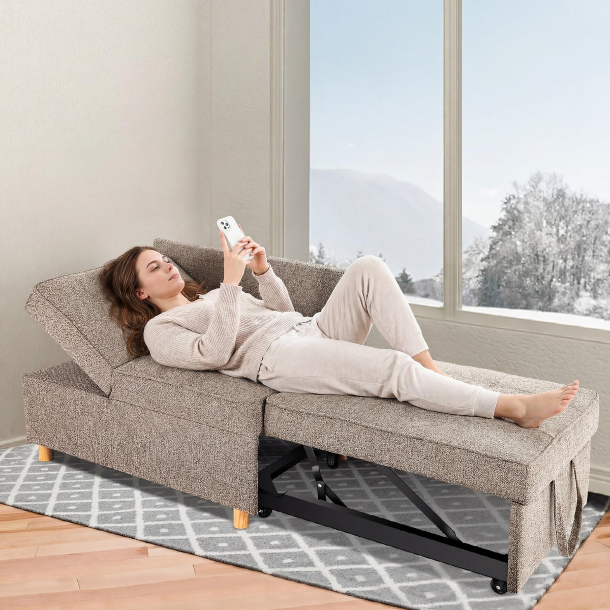 SEJOV Sofa Bed Chair 4-in-1 Convertible Chair Bed, Brown Grey