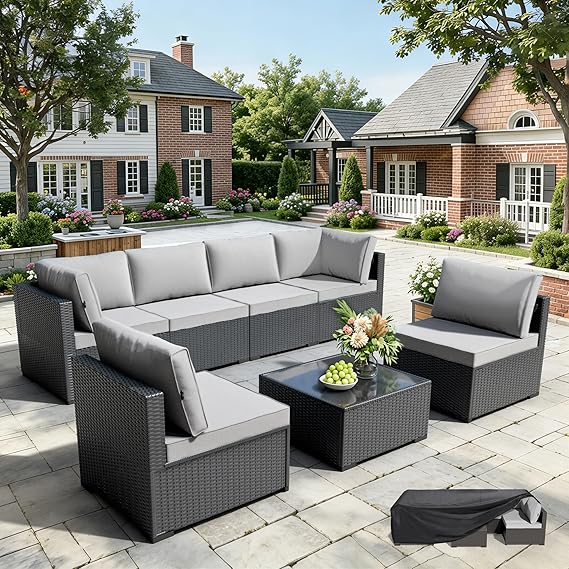 7-Piece Outdoor Rattan Sectional Sofa Set