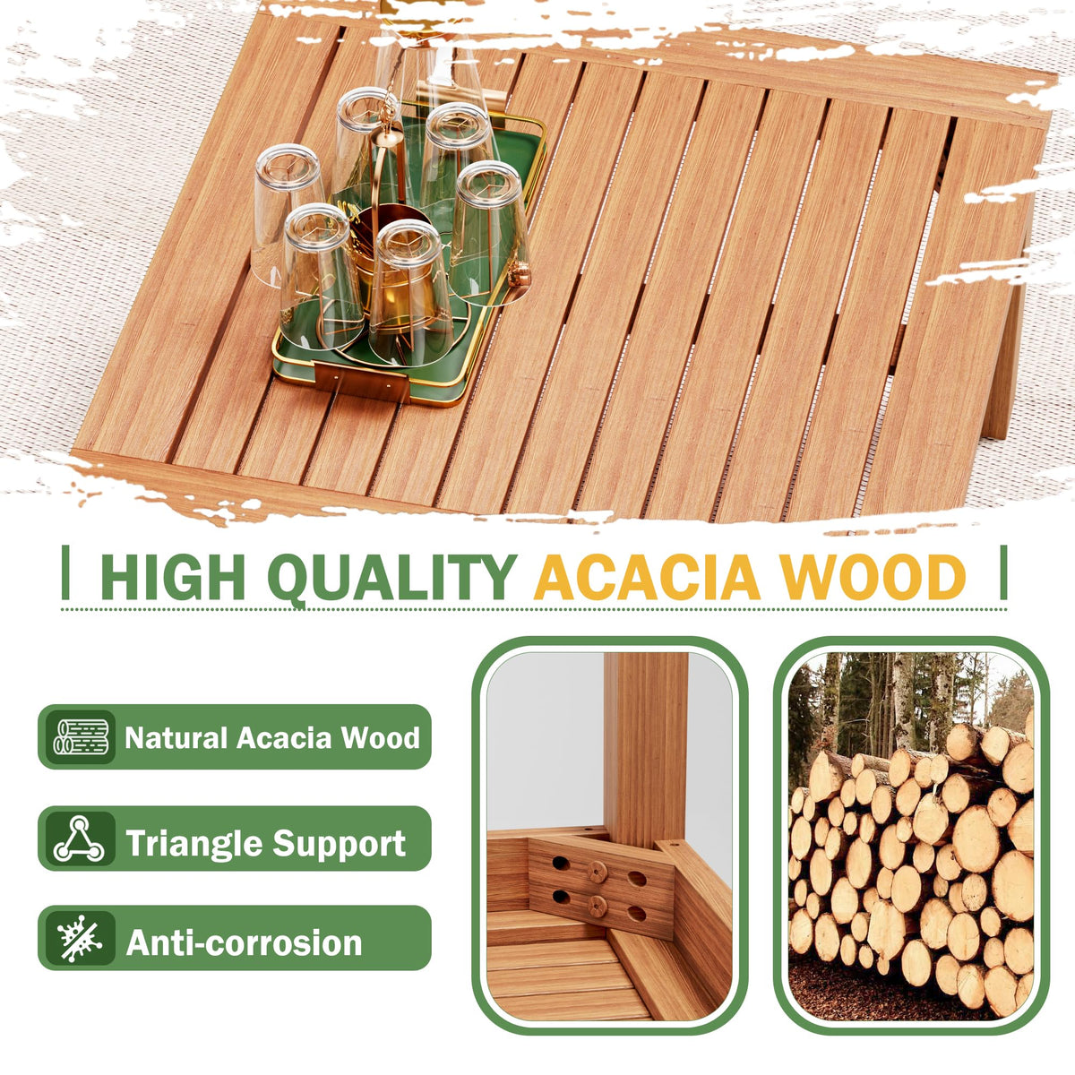 Devoko 4 Pcs Acacia Wood Small Patio Sectional Coach Sofa 54'' L x 54''W
