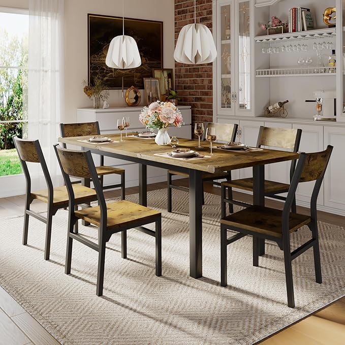 Extendable Dining Table Set with 6 Chairs