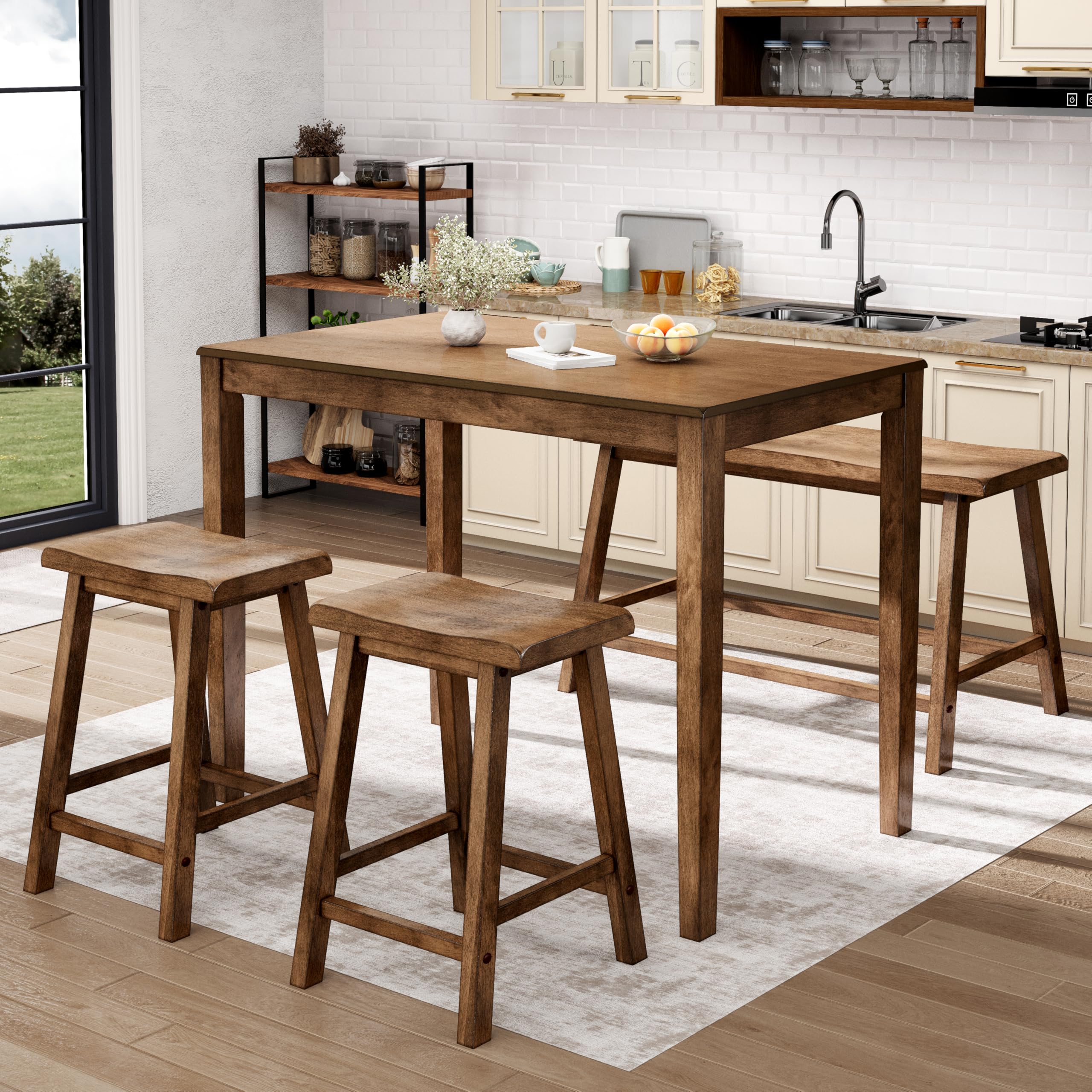Counter Height Dining Table Set with Bench and 2 Chairs