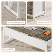 Tribesigns L-Shaped Desk with Drawers, 63" Executive Office Desk with Mobile File Cabinet and Storage Shelves, Home Office Business Furniture Set (Gray, White)