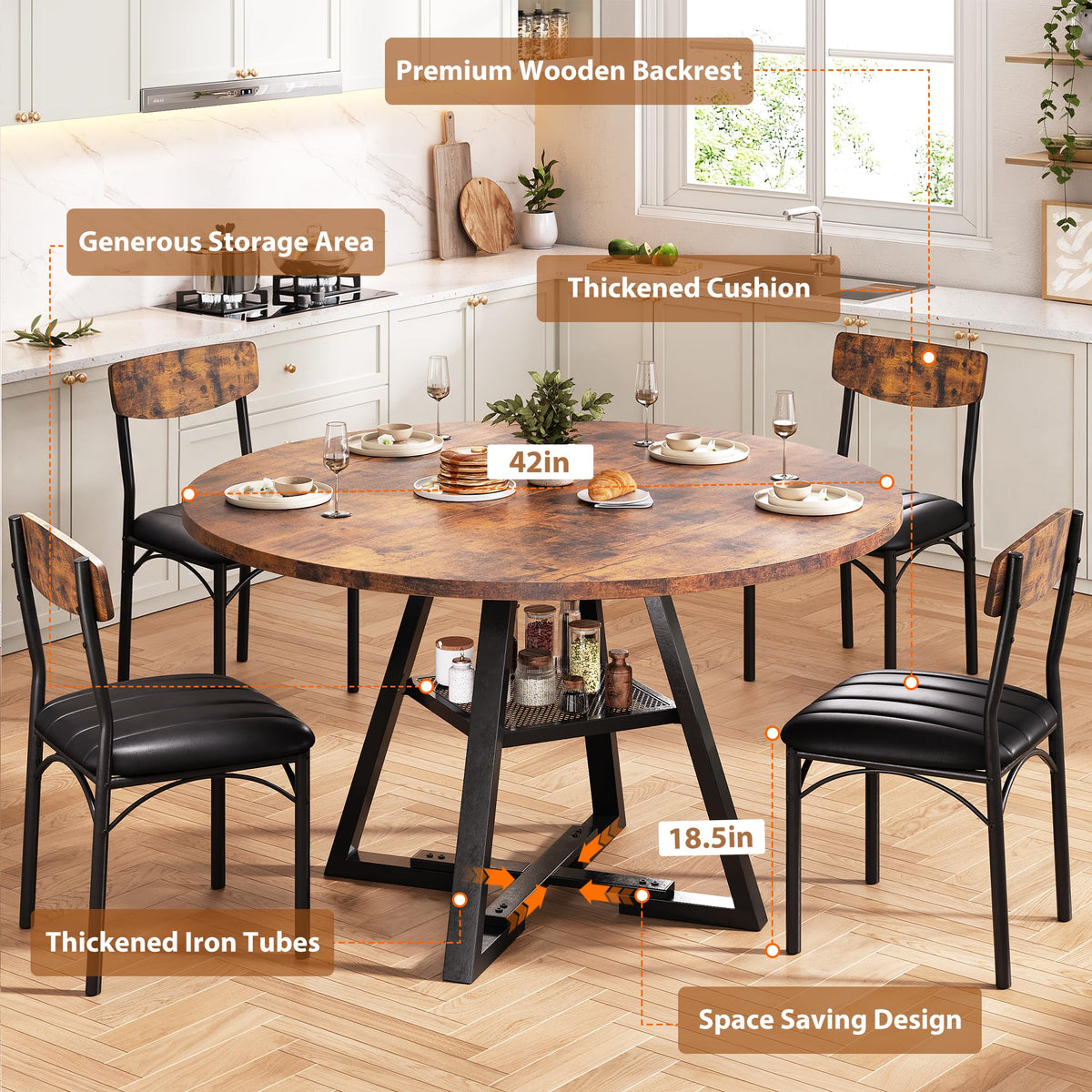 Round Dining Table Set with Upholstered Chairs