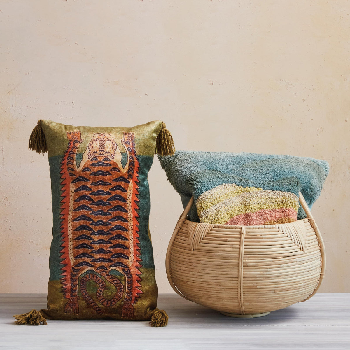 Tiger Lumbar Pillow with Tassels