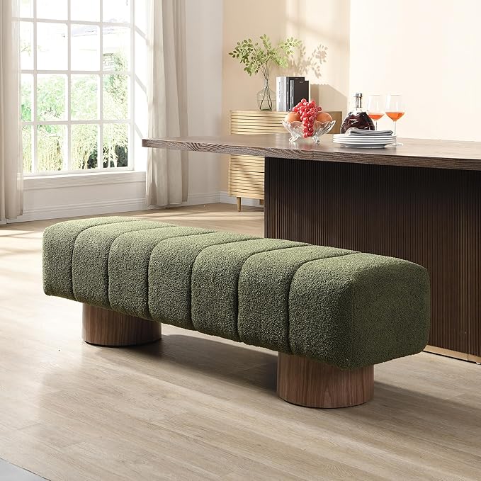 64" Upholstered Boucle Dining Bench