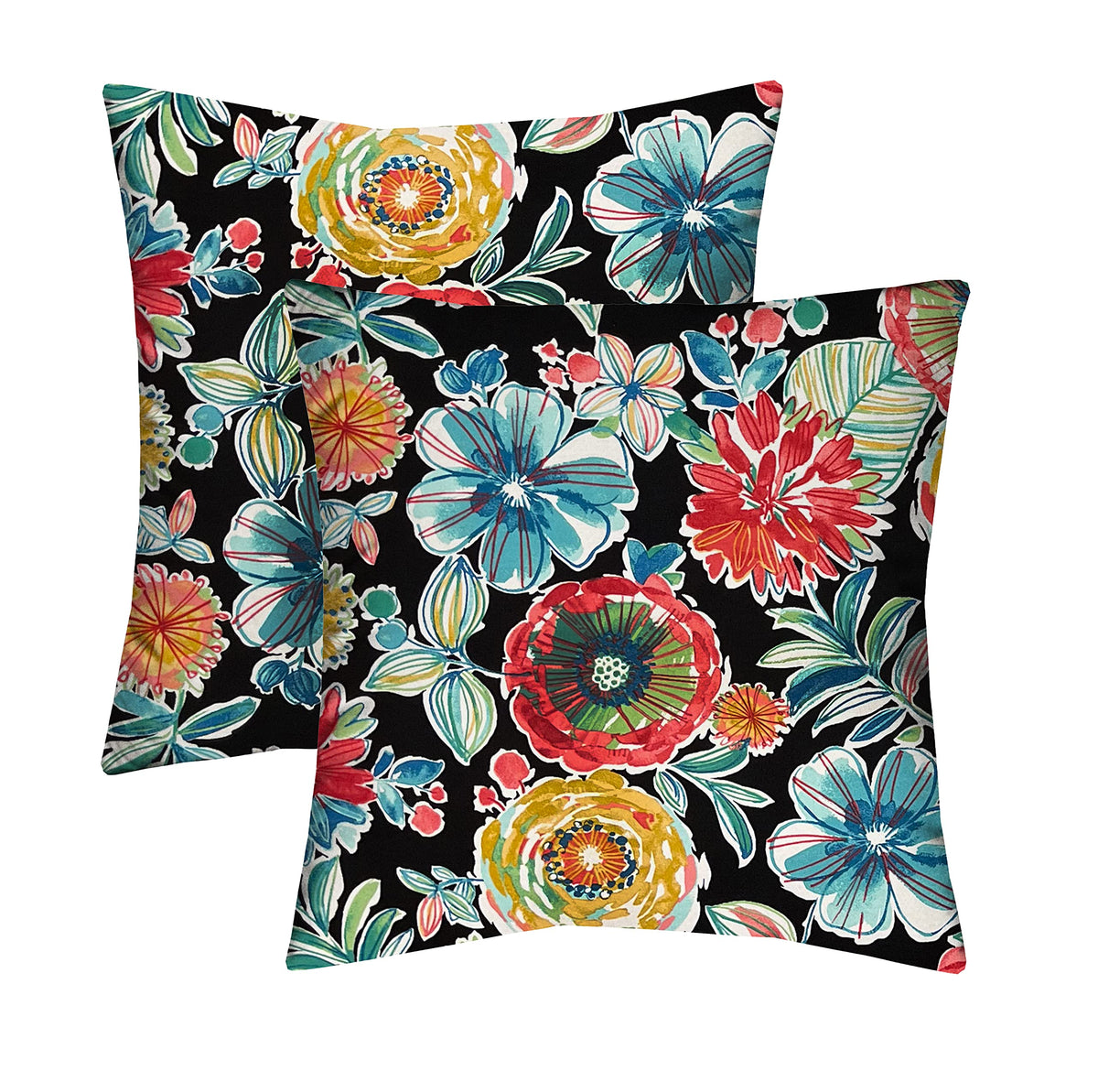 RSH DECOR: Square Throw Pillows Set of 2 | 24” x 24” | All-Weather Spun Fabric | Water and Fade-Resistant | Outdoor Accent Pillows for Patio Furniture | Colsen Noir - Made in USA