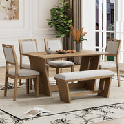 6-Piece Retro Dining Set with Table, 4 Chairs & Bench