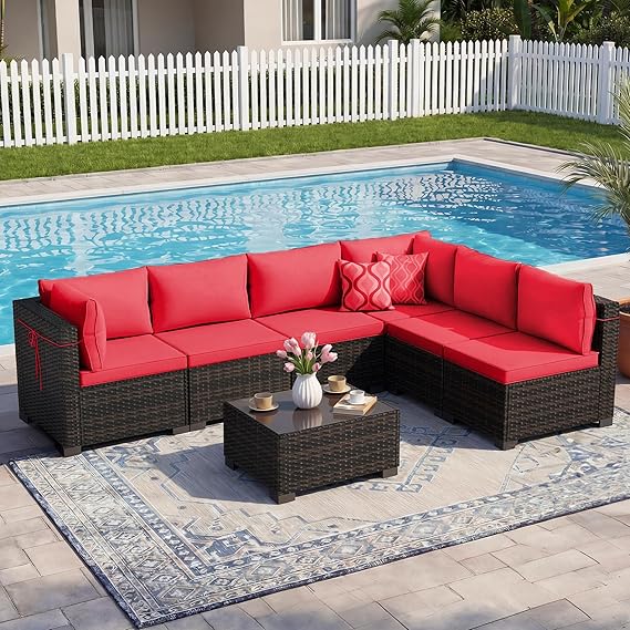 7-Piece Outdoor Rattan Patio Furniture Set with Tea Table