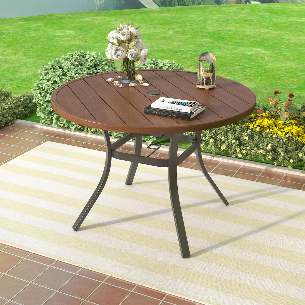 Nixtopia 41" Patio Dining Table for 4, Steel Slatted Round Outdoor Table