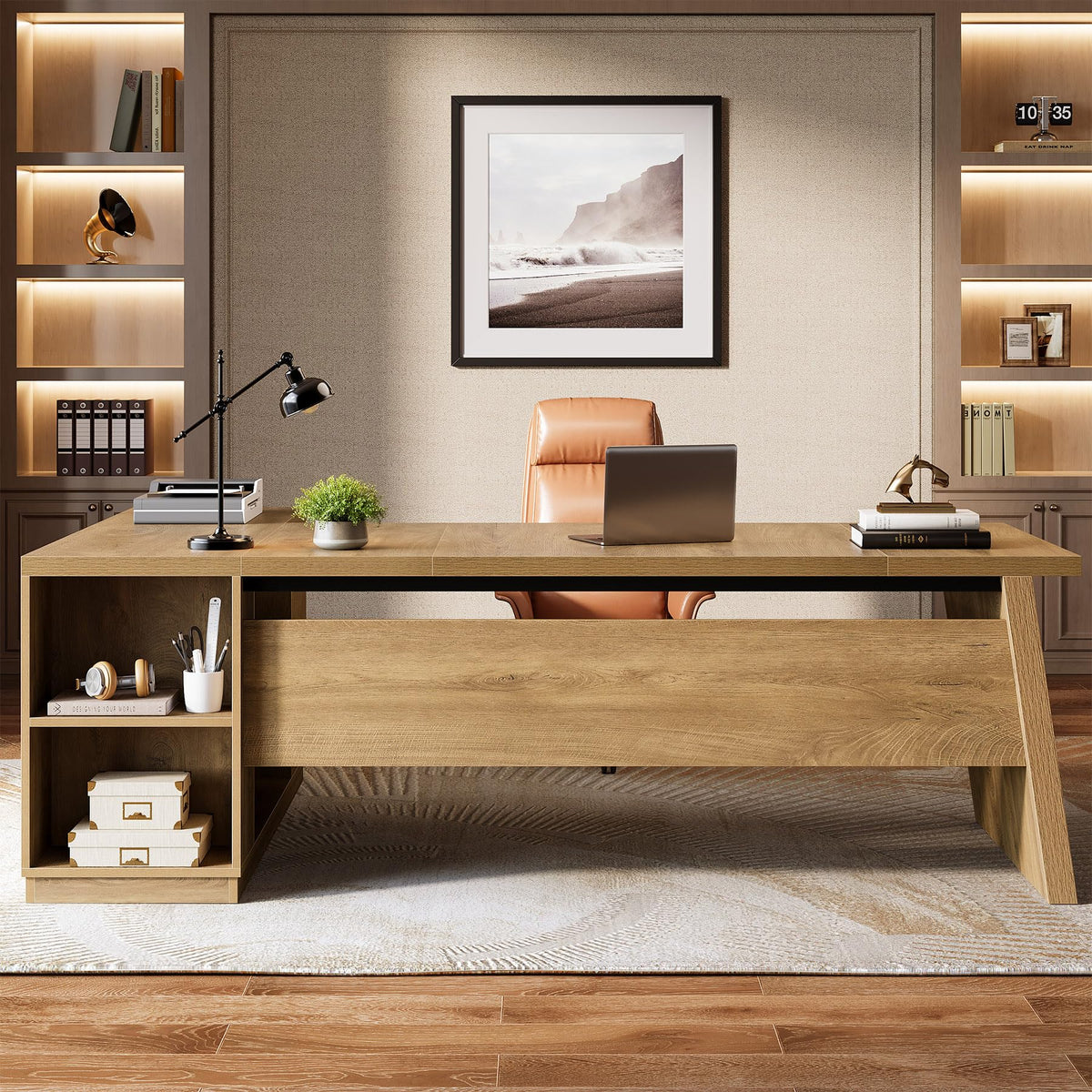 L-Shaped Executive Desk with Drawers