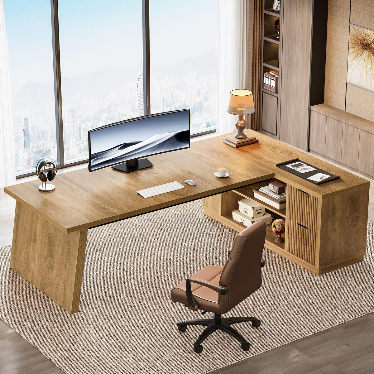 L-Shaped Executive Desk with Drawers