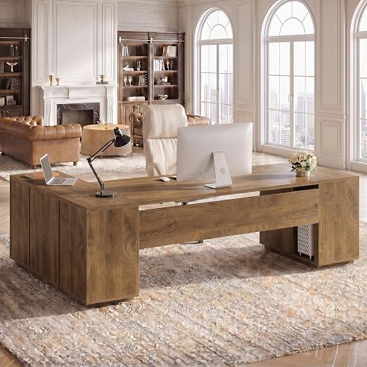 L-Shaped Executive Desk with File Drawers & Storage Cabinet