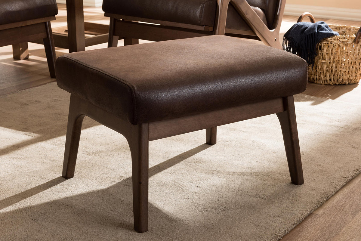 Mid-Century Faux Leather Ottoman