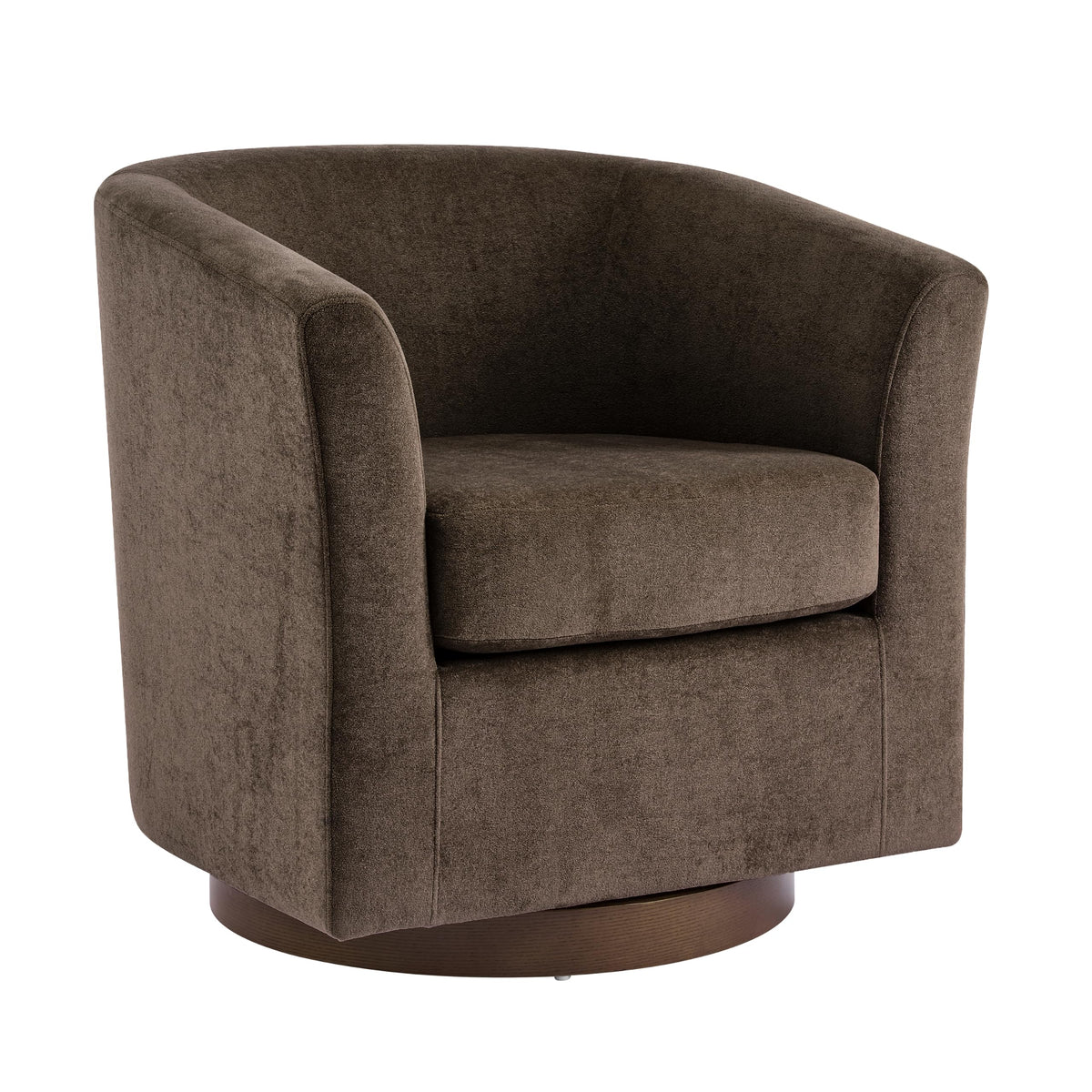 Brown Velvet Swivel Barrel Chair
