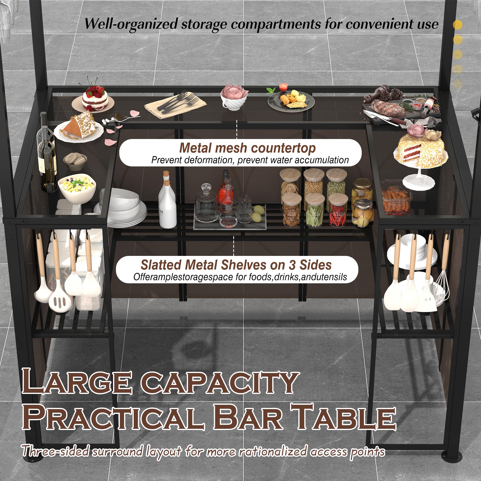 Grepatio 3 Piece Patio Bar Set with Canopy, Grill Gazebo with Bar Table and 2 Foldable Stools, Outdoor Bar Set with Storage Shelves, Extra Adjustable Shadow, Glass Holders for Garden Backyard