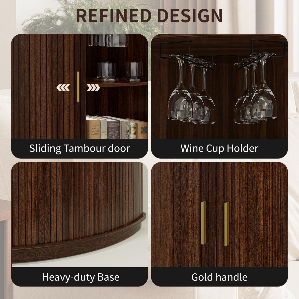 DHH 71" Tall Corner Bar Cabinet with LED Light & Wine Glass Holder(Walnut)
