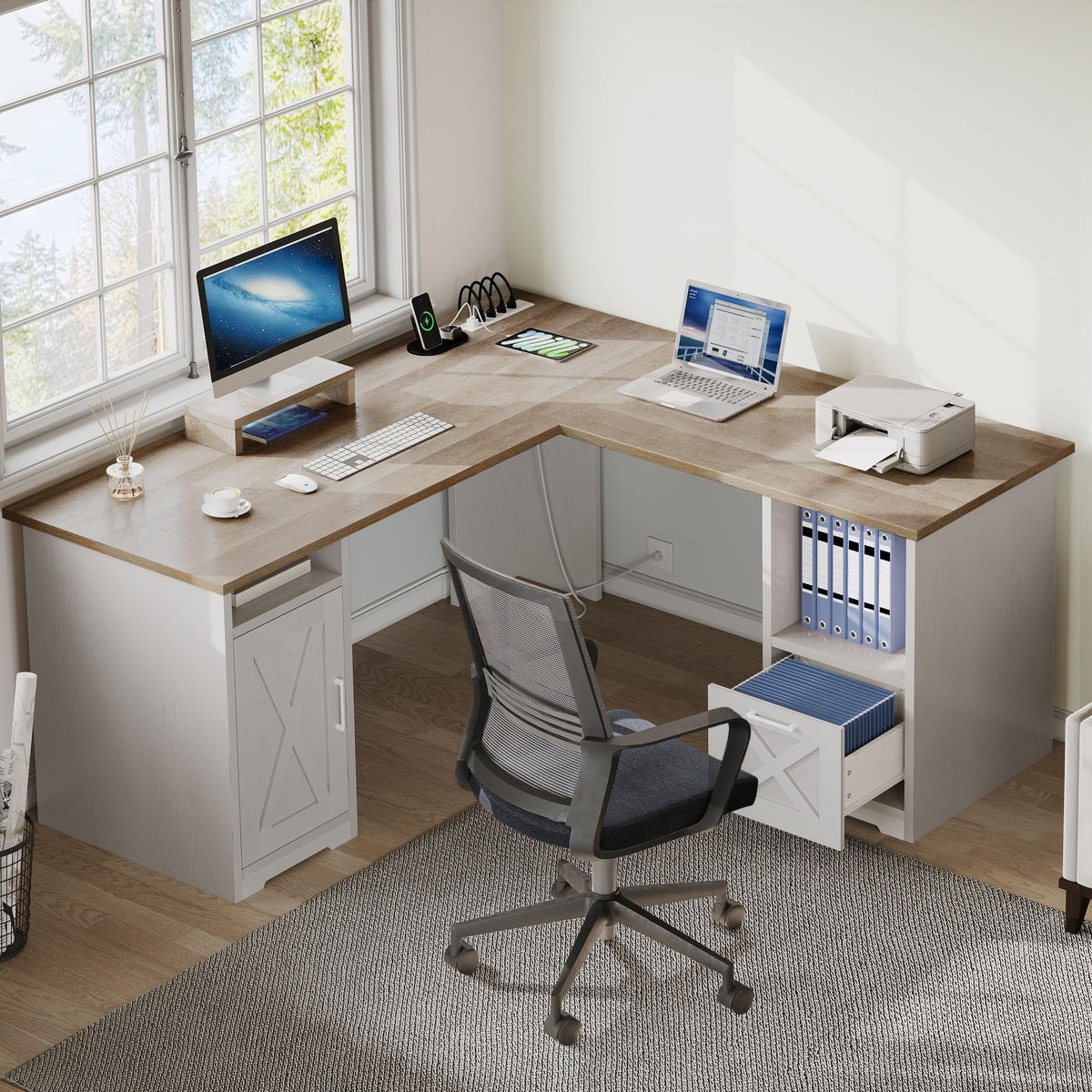 L-Shaped Desk with Power Outlets
