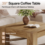 Tribesigns Farmhouse Square Coffee Table, 39-Inch Wooden Coffee Table with Sturdy Legs, Rustic Accent Center Table for Living Room, Easy Assembly, Light Brown