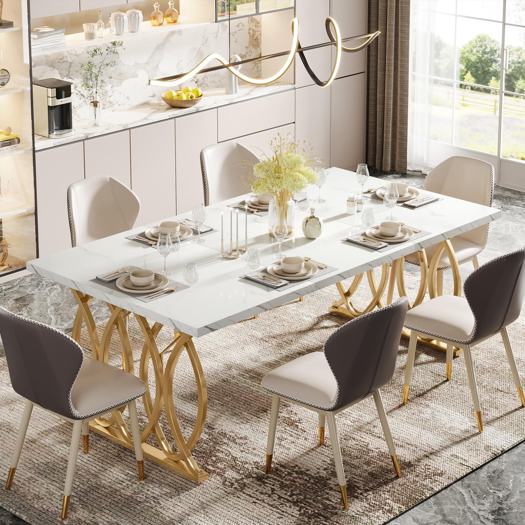63" Marble Top Dining Table for 4-6