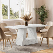 LITTLE TREE 63" Modern Faux Marble Dining Table for 6, Rectangle, White