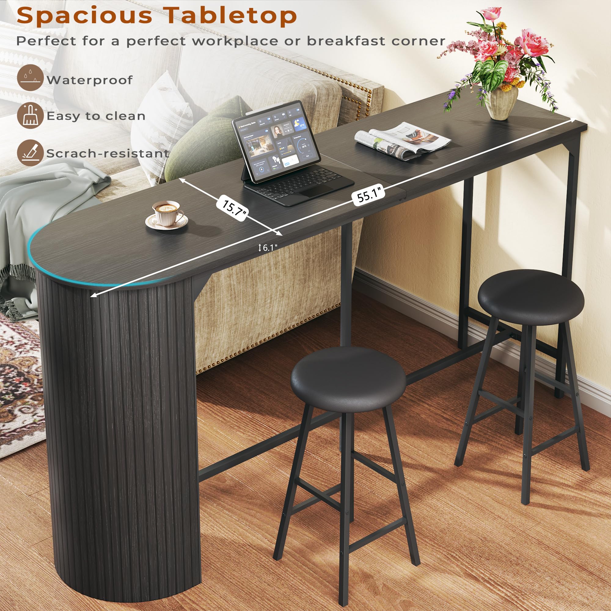 3-Piece Counter Height Bar Table Set with 2 Stools