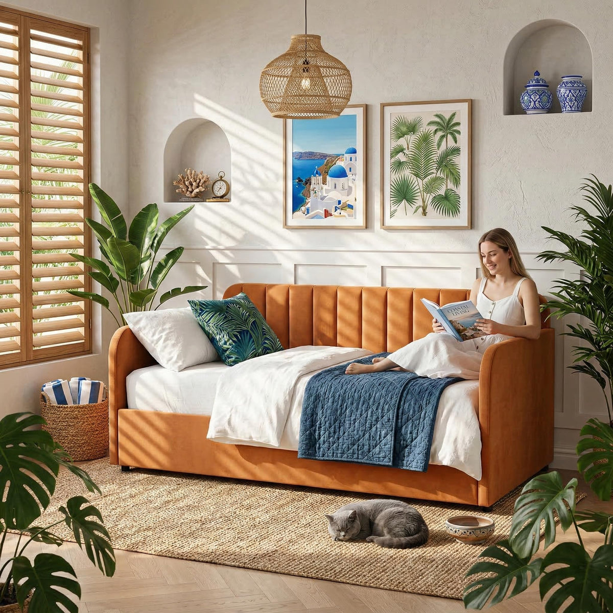 Zanmintaobo Twin Day Bed with Lift Up Storage, Orange