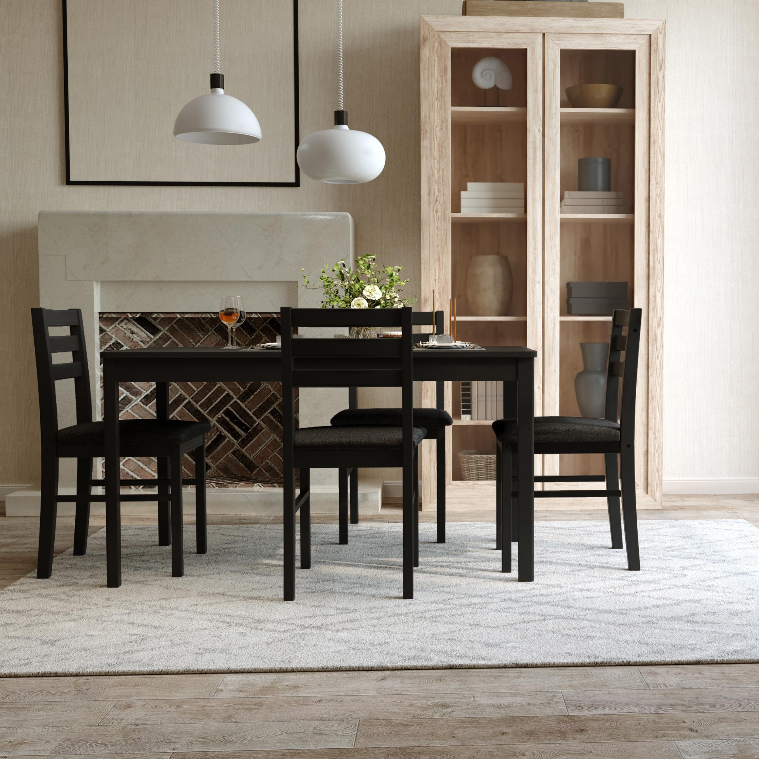 5-Piece Solid Wood Dining Table Set for 4