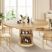 Extendable Round Dining Table 47"-63" with 2-Tier Storage Shelf