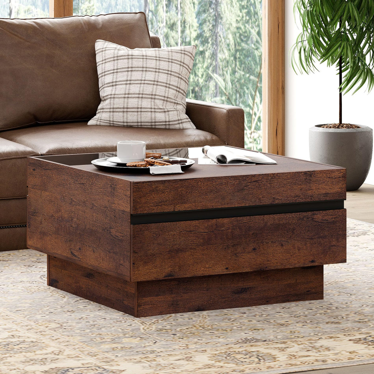 Square Glass Top Storage Coffee Table