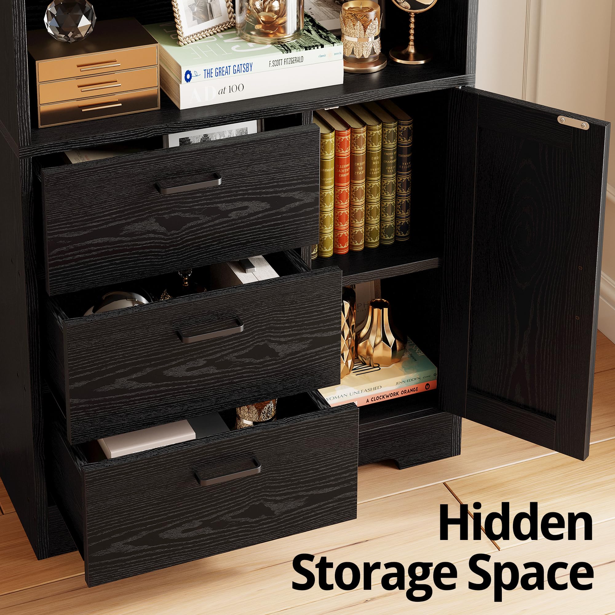 71" Bookshelf with Drawers, Doors & 3-Tier Shelves