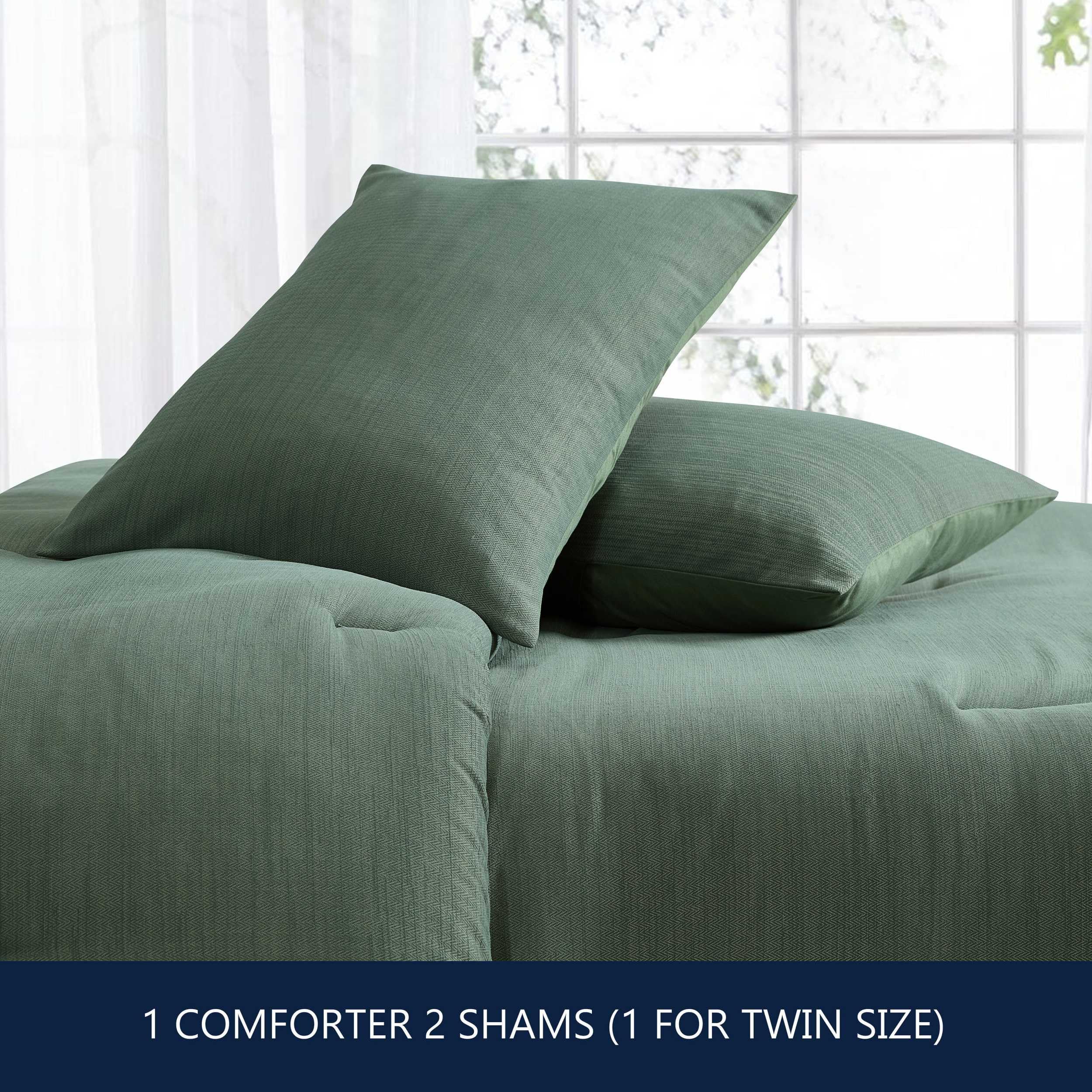 Nautica - Queen Comforter Set, Soft & Smooth Reversible Micro Chevron Woven Bedding w/Matching Pillowcases, 3 Piece Bed Sets (Herringbone Chenille Green)