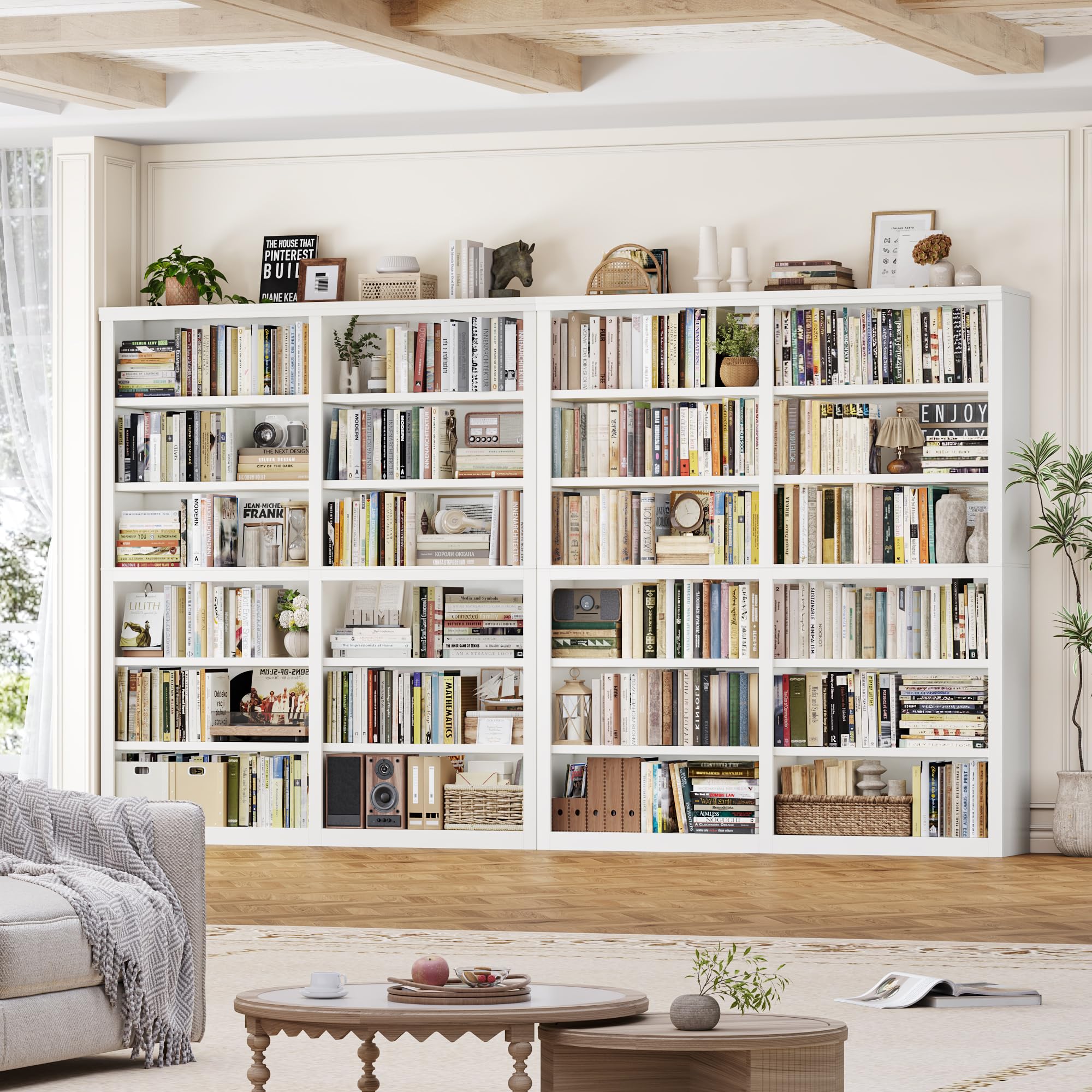HOSTACK 63" W Open Book Shelf, 73" Tall Bookshelf with Storage, Modern White Bookshelf, Large Bookcase with 12 Display Shelves, 6 Tier Wooden Book Case for Living Room, Home Office, Library, White