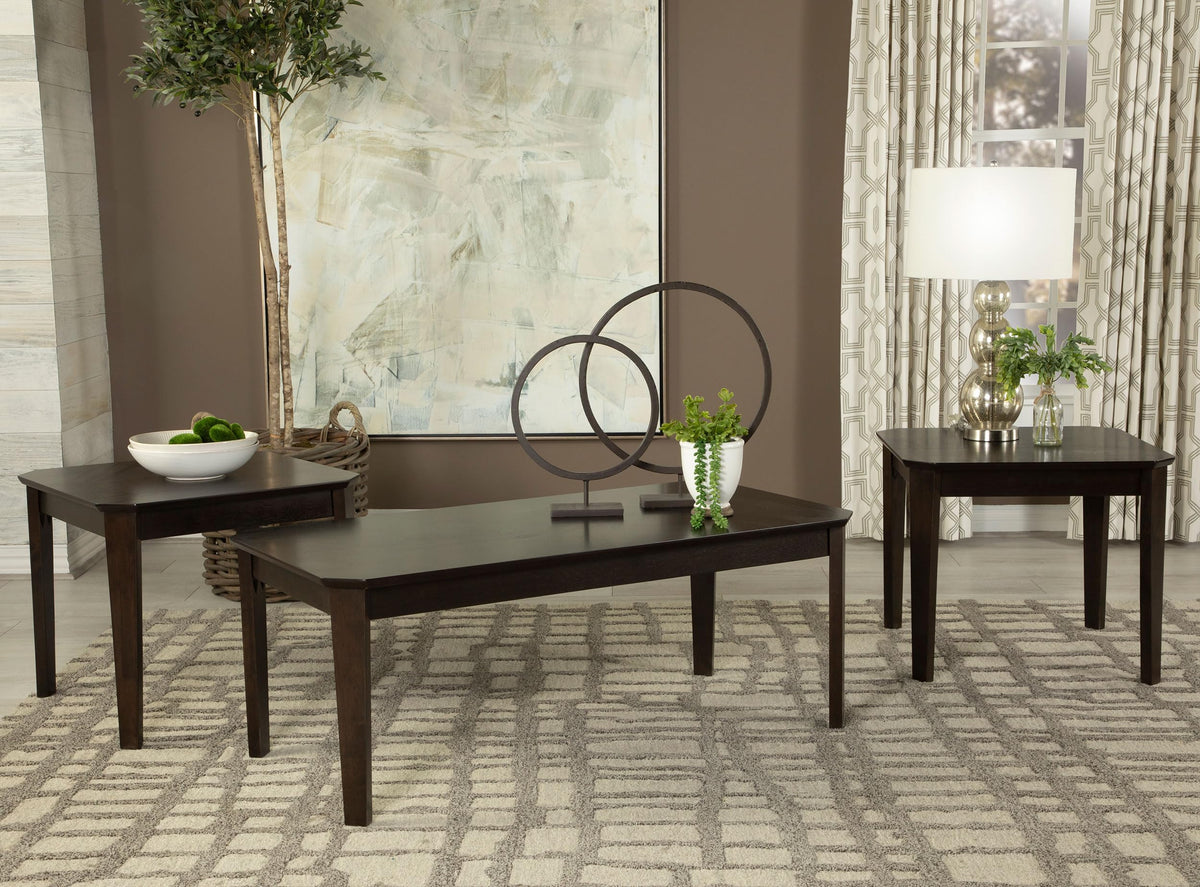 Coaster Amaro 3-Piece Wooden Coffee and End Table Set Dark Brown 736184