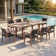 Expandable Acacia Wood Patio Dining Set with Rattan Chairs