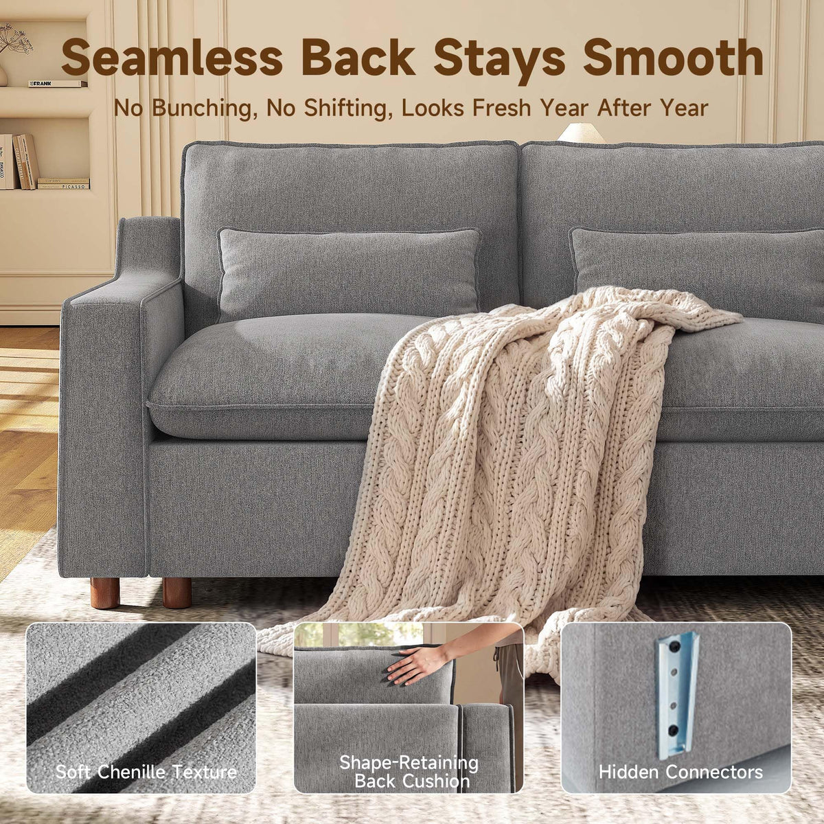 Ihanherry 134" Oversized Modular Sectional Sofa with Storage Ottomans, Chenille Cloud Couch with Deep Seat and Seamless Backrest, Couches for Living Room, Grey