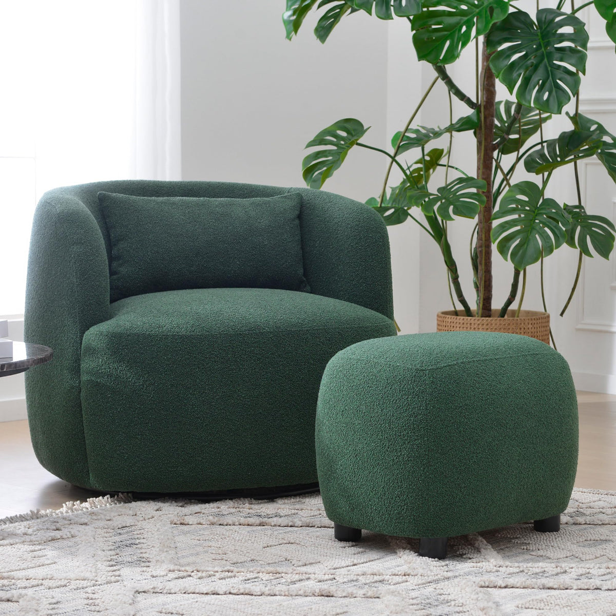 Green Boucle Ottoman