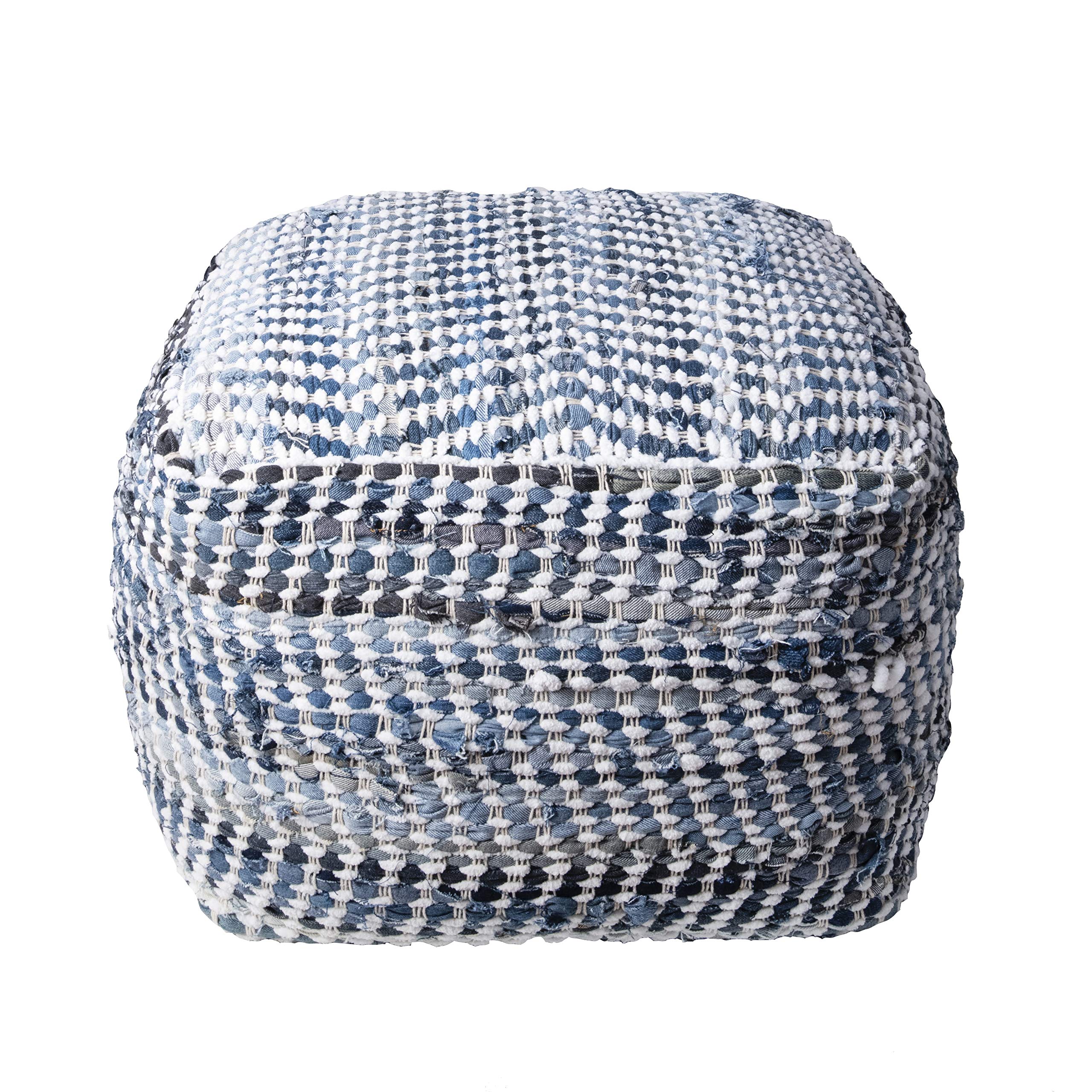 nuLOOM Seville Handmade Denim Textured Filled Ottoman Pouf