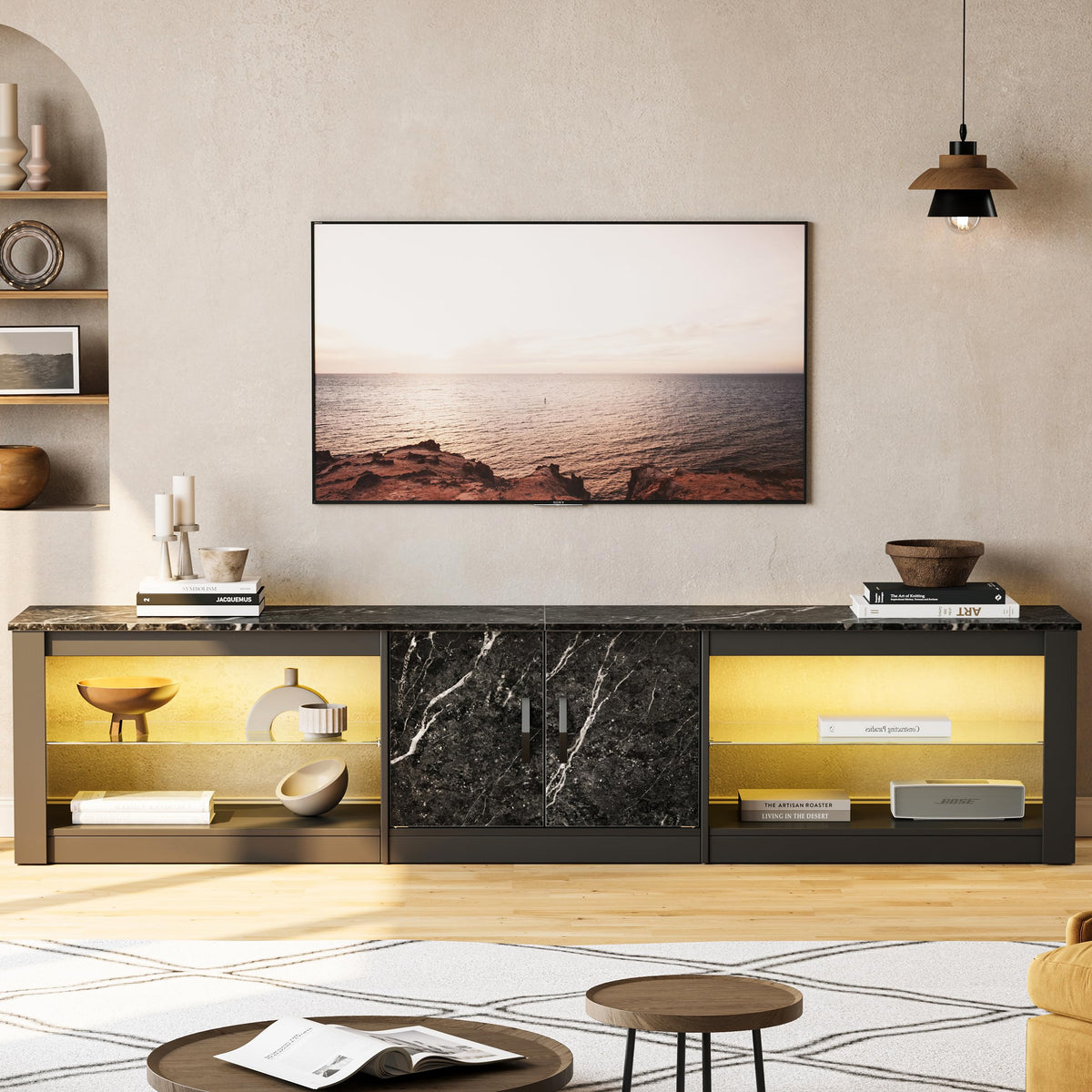 Black Marble LED TV Stand
