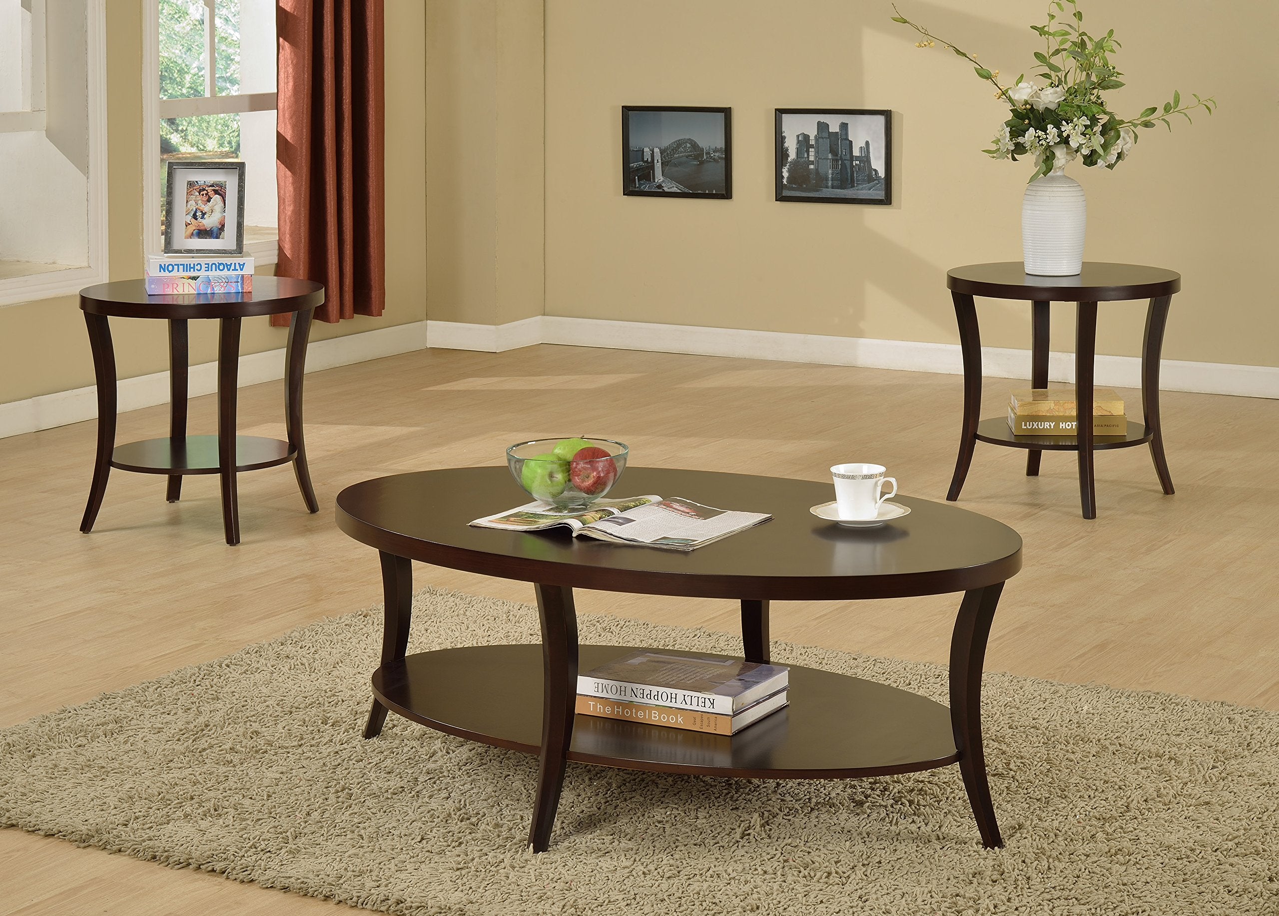 Oval Espresso Coffee Table & End Tables Set
