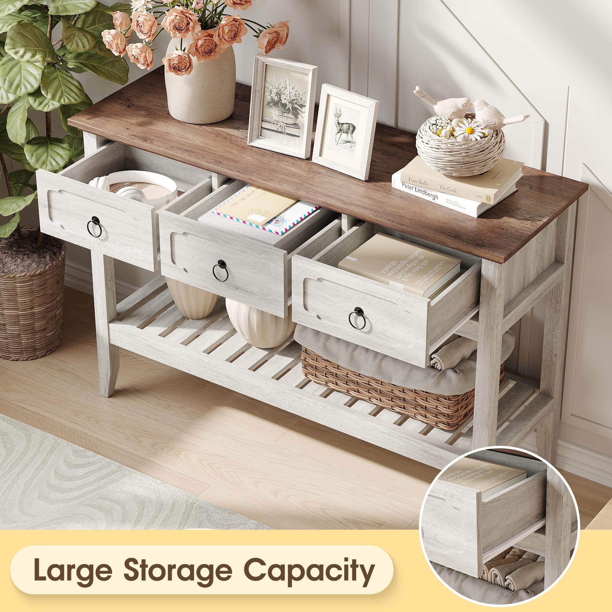 Console Table with Drawers & Open Shelves