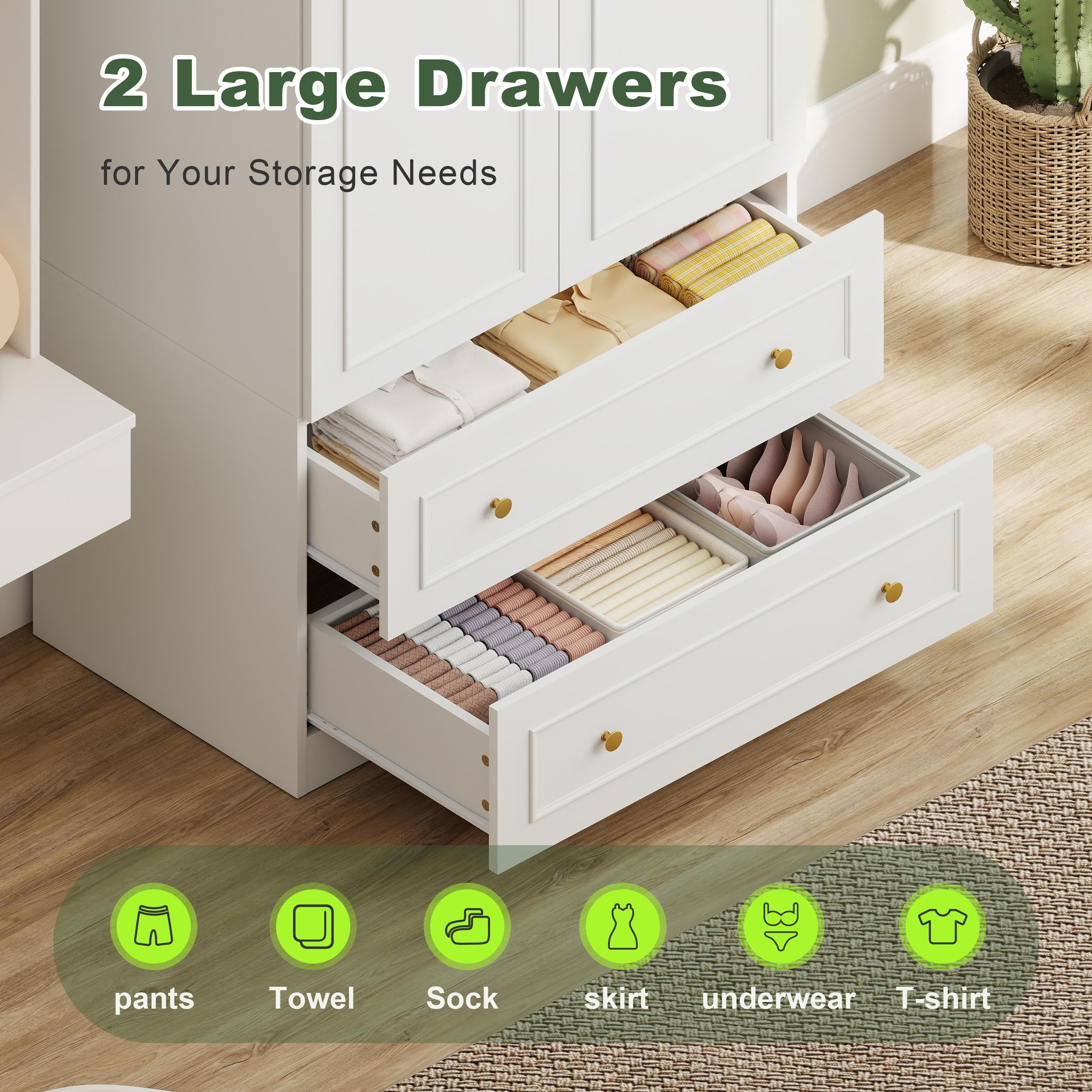 Wooden Armoire Wardrobe Closet with 2 Doors & 2 Drawers