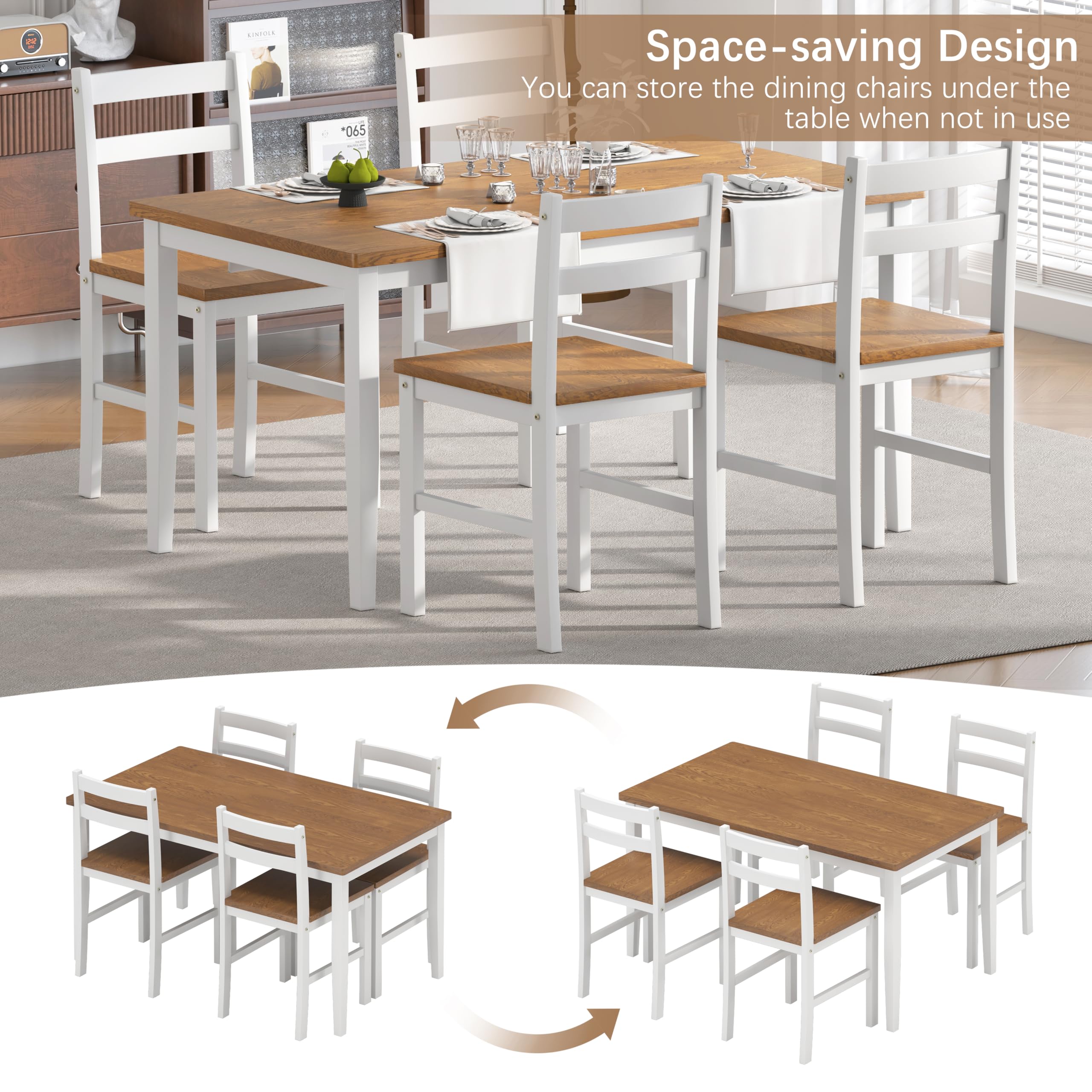 5-Piece Solid Wood Dining Table Set with 4 Chairs