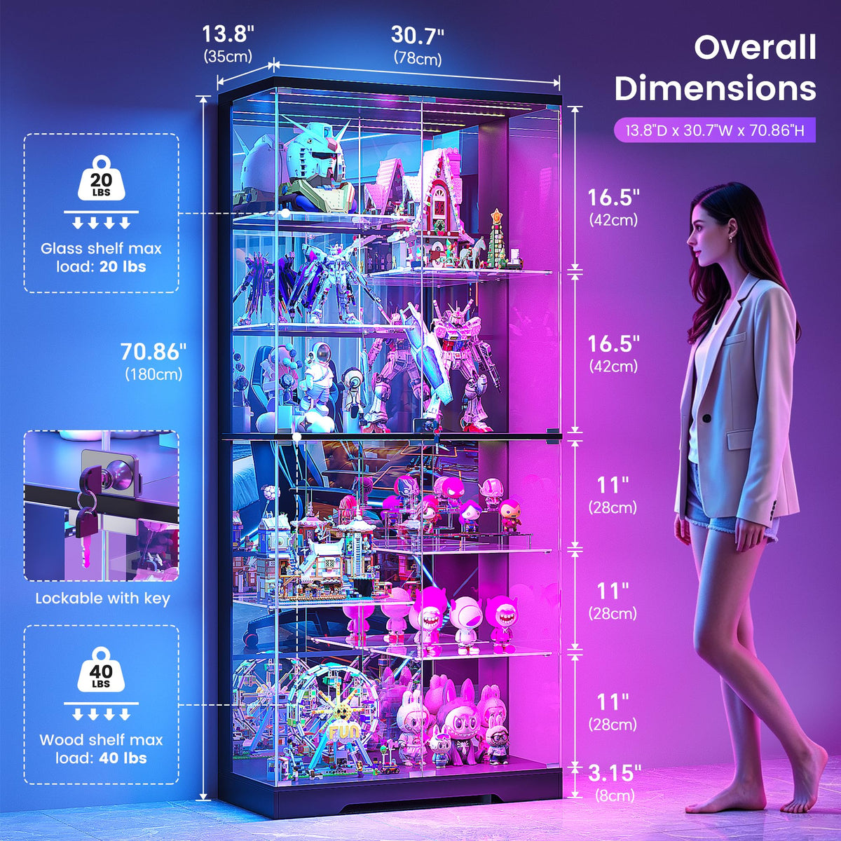 10-Tier RGB Glass Display Cabinet