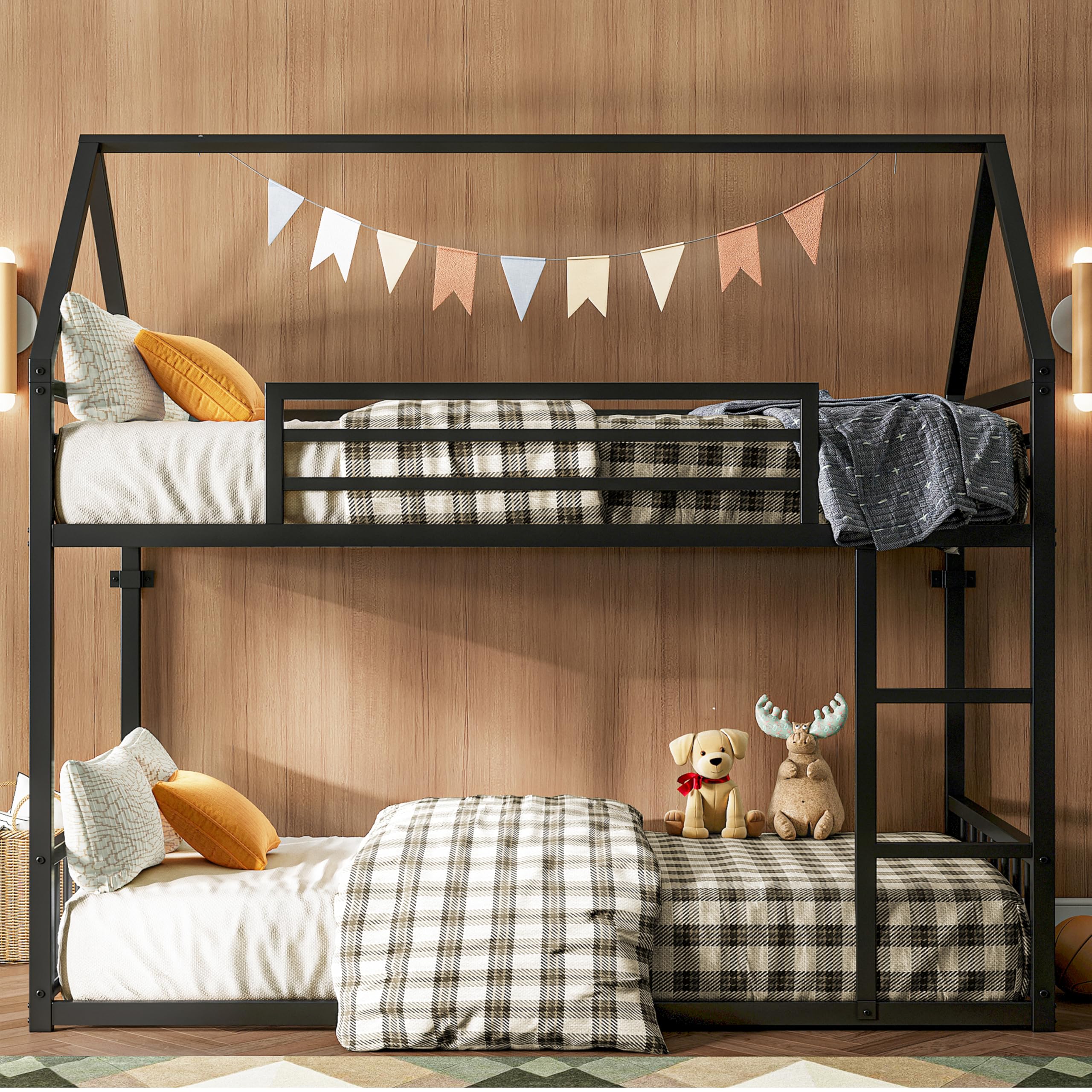 Twin Over Twin House Bunk Bed – Metal Frame
