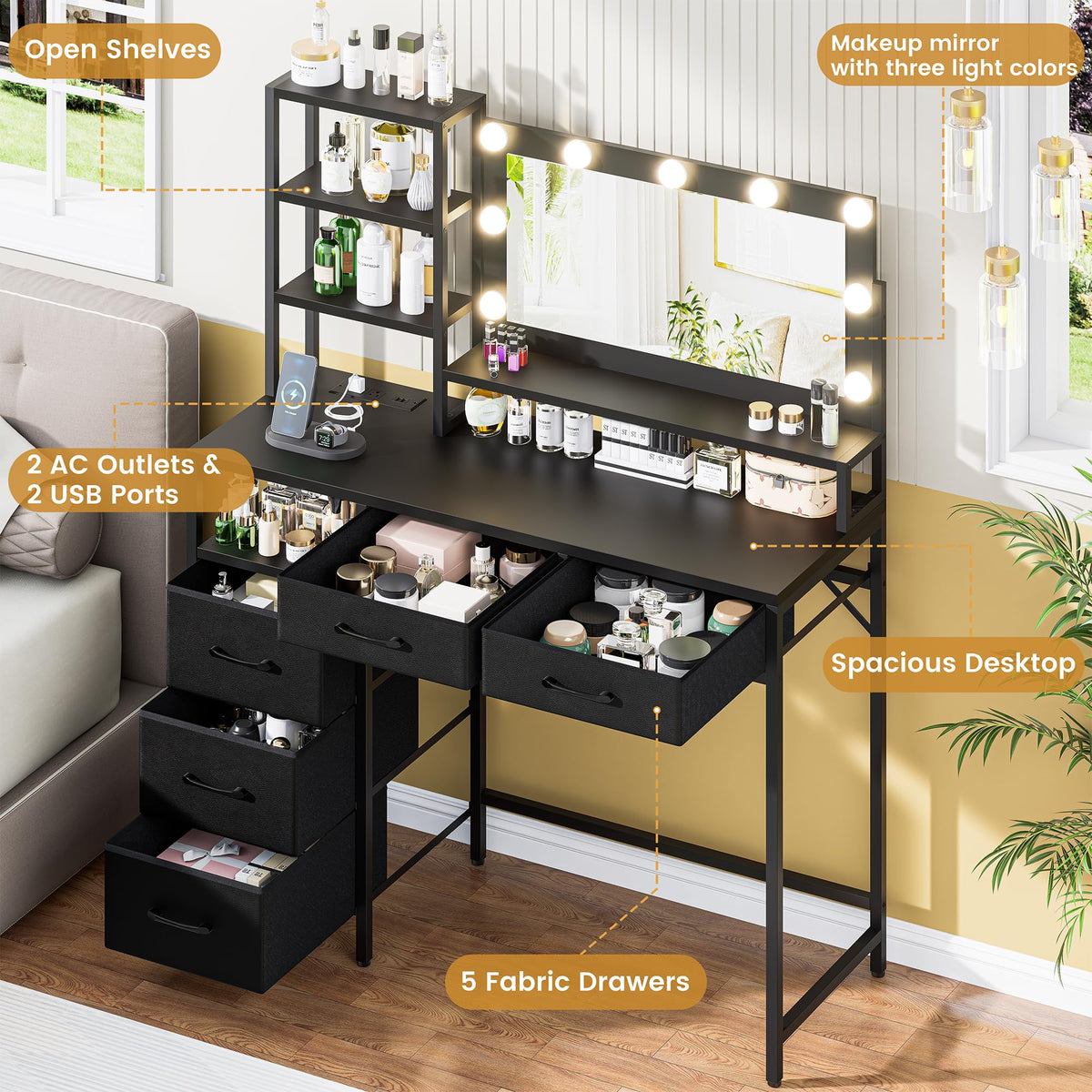 Lighted Vanity Desk with Storage