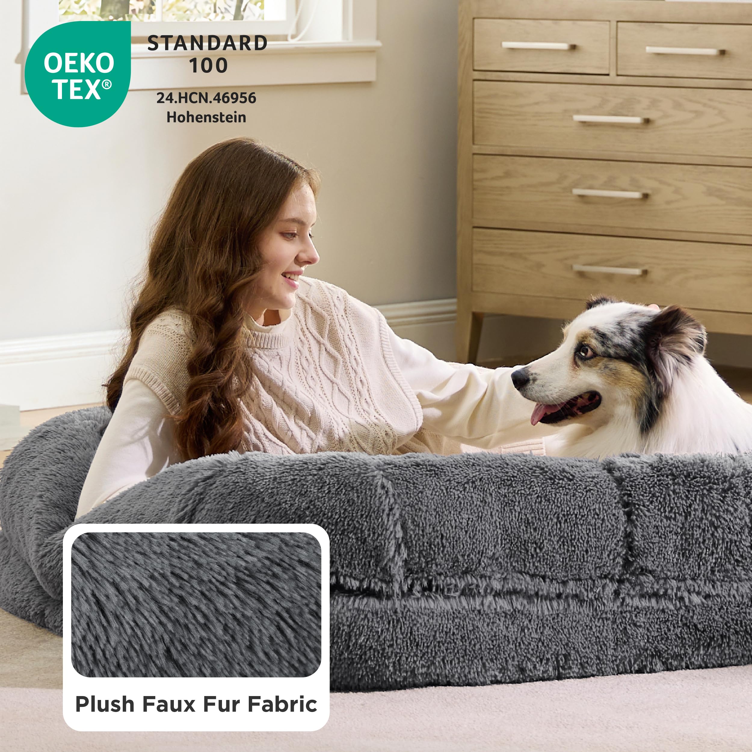 Foldable Human Dog Bed – Egg Foam, Bolster, Waterproof, Washable