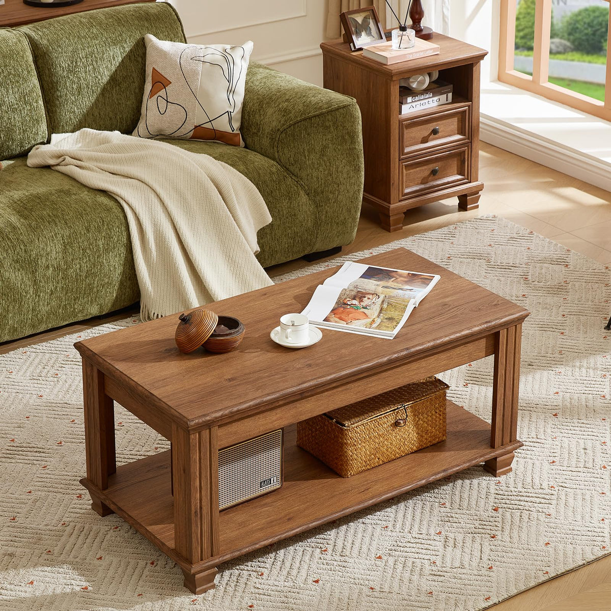 SAVOR LIFE Farmhouse Coffee and End Table Sets, Brown
