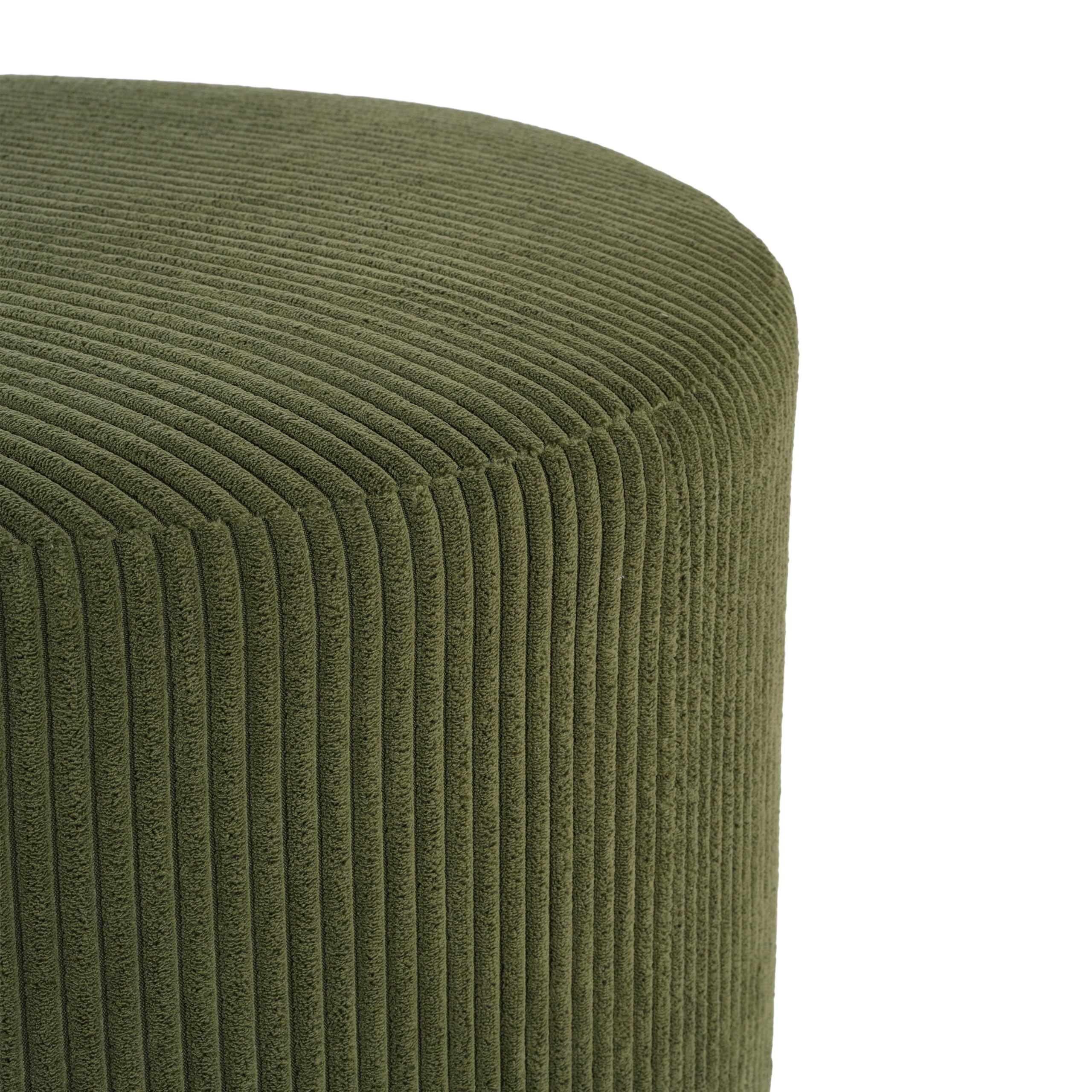 Christopher Knight Home GAVI Corduroy Ottoman Foot Stool, 30" Pouf Footstool Ottoman Seat, Upholstered Foot Chair, Round Footrest, Modern Side Table for Living Room Bedroom Home Decor, Olive Green